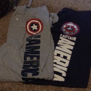 2 pairs of Captain America sweatpants, grey shirt